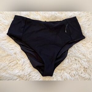 WET Swim Black Ribbed High Waisted Bikini Bottom Womens Size L NWT